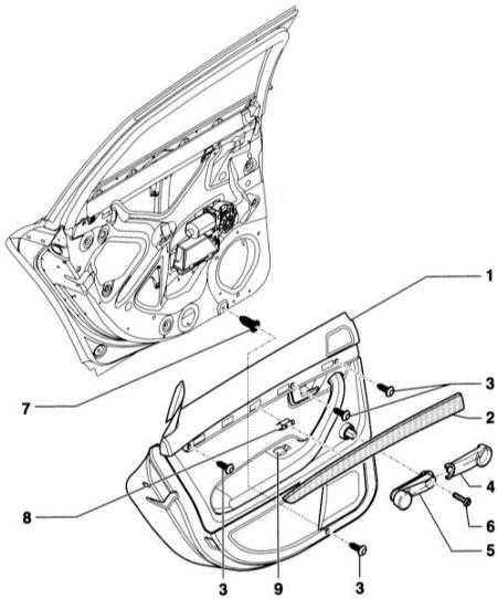  Снятие и установка облицовки задней двери Audi A4